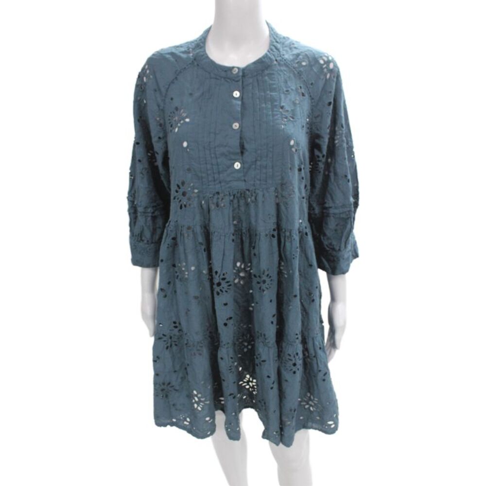 dRA Los Angeles Womens Dark Blue Floral Shirt Dress 3/4 Sleeve Size L